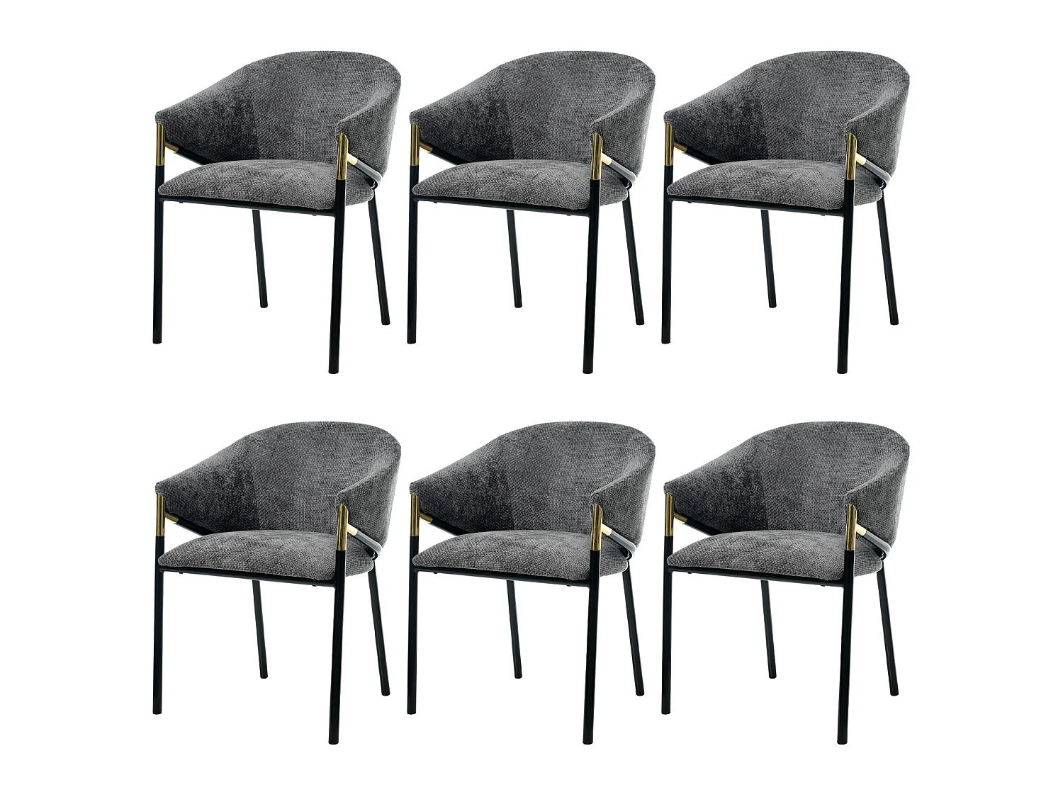 Juego de 6 sillas de comedor tapizadas en chenilla con reposabrazos de acero inoxidable, color gris
