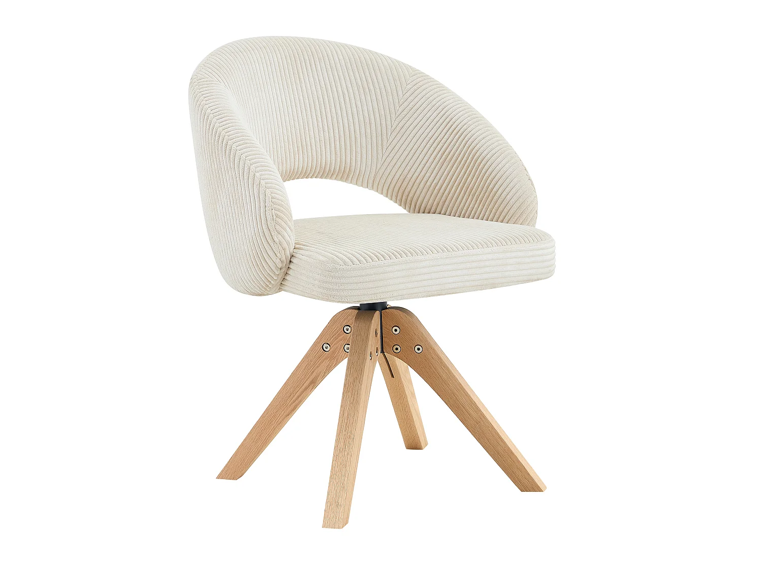 Set van 2 draaibare eetkamerstoelen in witte stof met massief houten poten