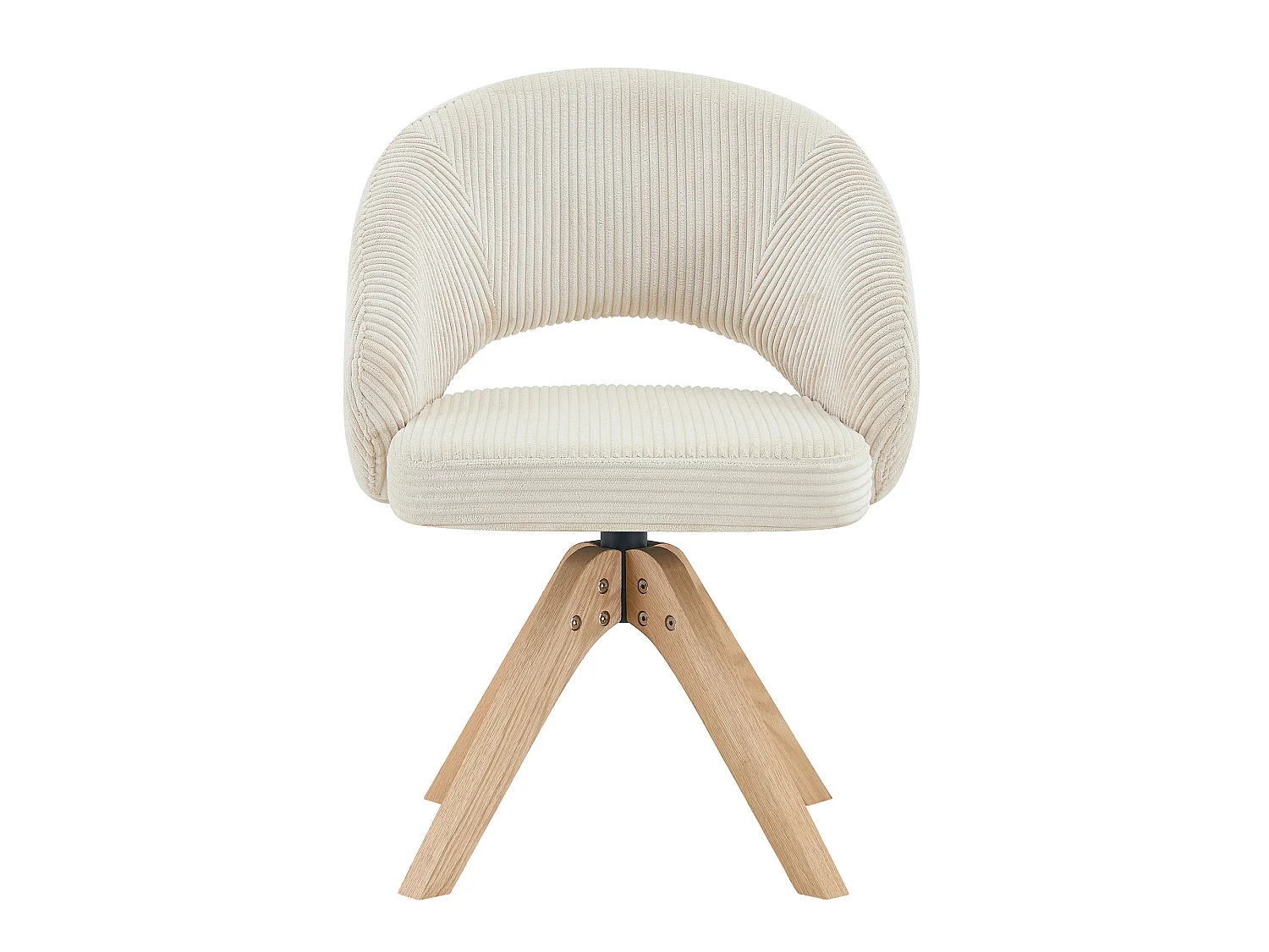 Set van 2 draaibare eetkamerstoelen in witte stof met massief houten poten