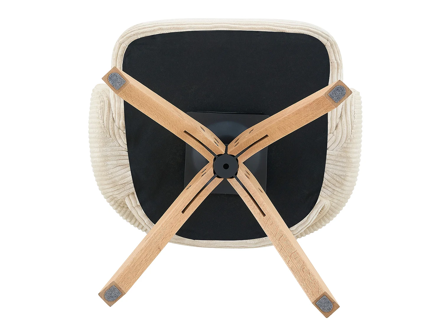 Set van 2 draaibare eetkamerstoelen in witte stof met massief houten poten