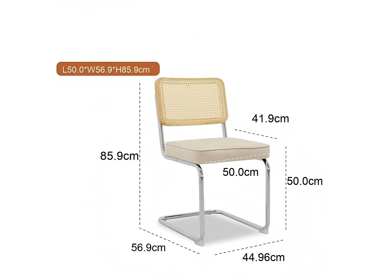 Set di 2 sedie da pranzo in velluto beige e rattan con gambe cromate