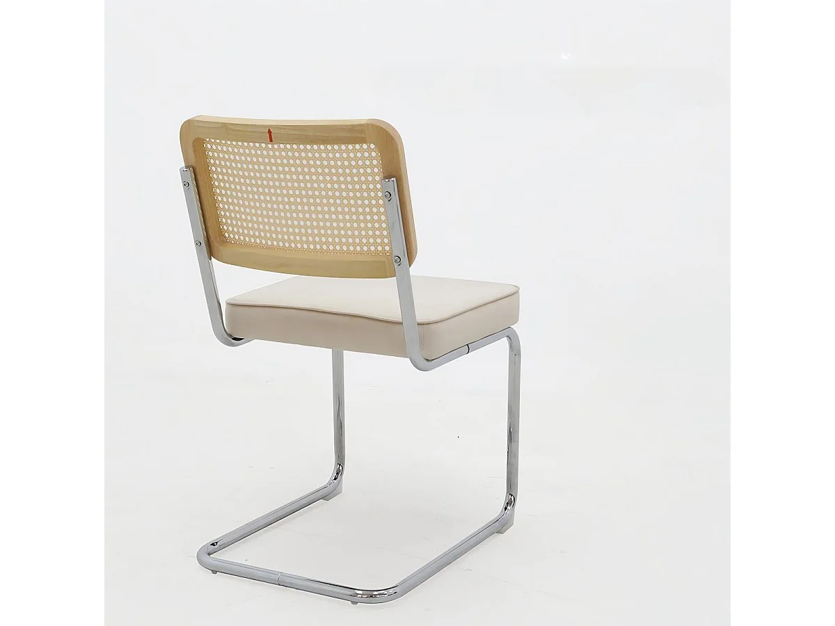 Set di 2 sedie da pranzo in velluto beige e rattan con gambe cromate