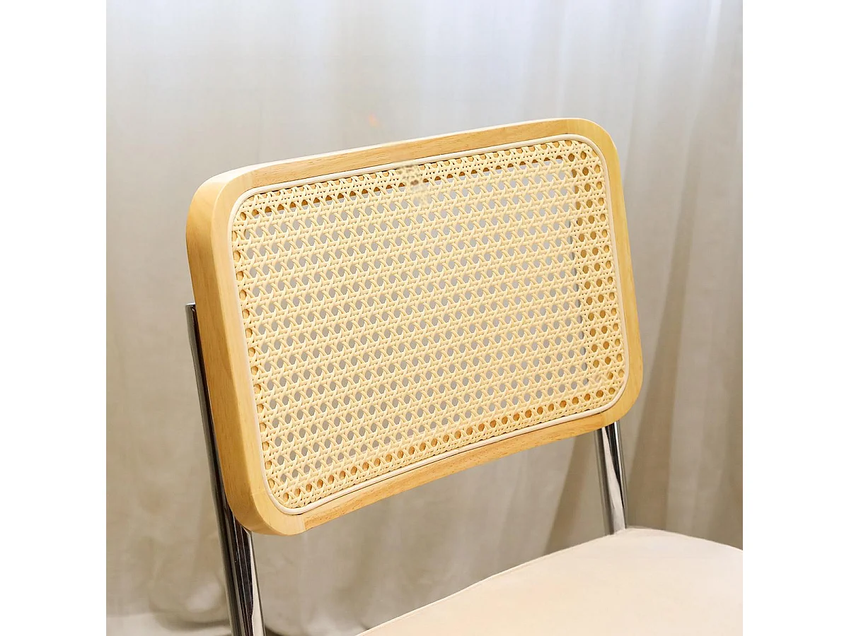 Set di 2 sedie da pranzo in velluto beige e rattan con gambe cromate