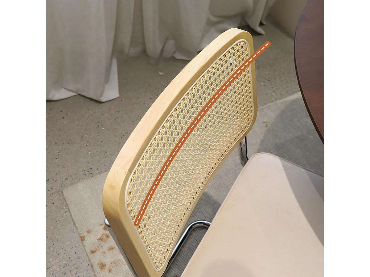 Set di 2 sedie da pranzo in velluto beige e rattan con gambe cromate