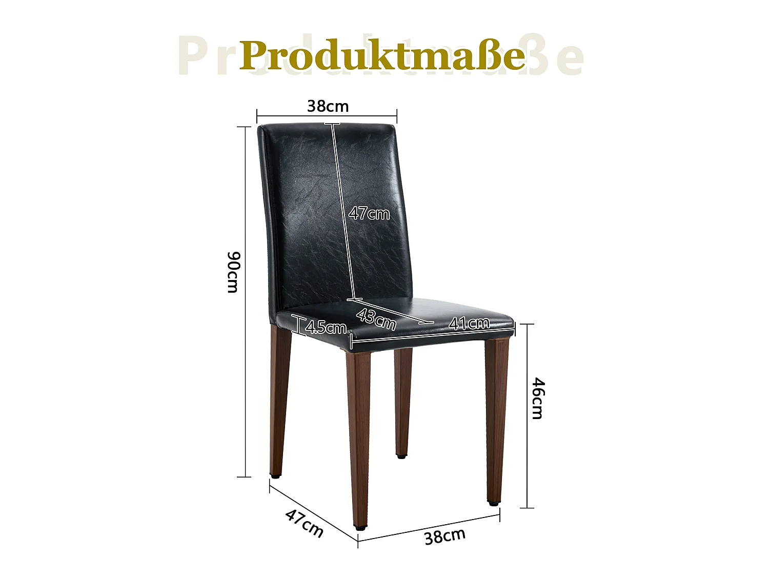 Set van 2 zwarte kunstleren eetkamerstoelen met bruine metalen poten