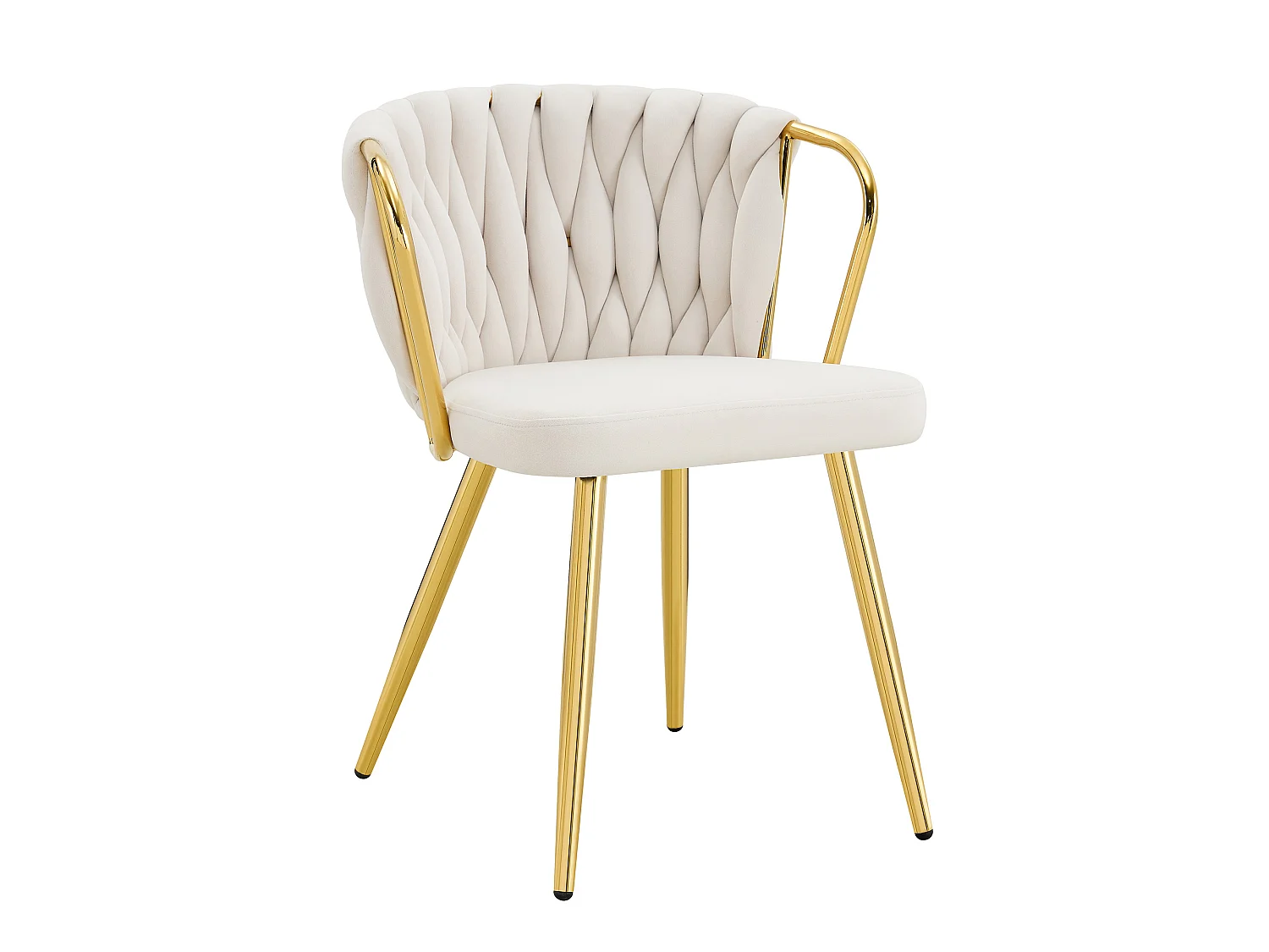 Set di 2 sedie da pranzo imbottite in velluto beige con schienale intrecciato e gambe in metallo dorato