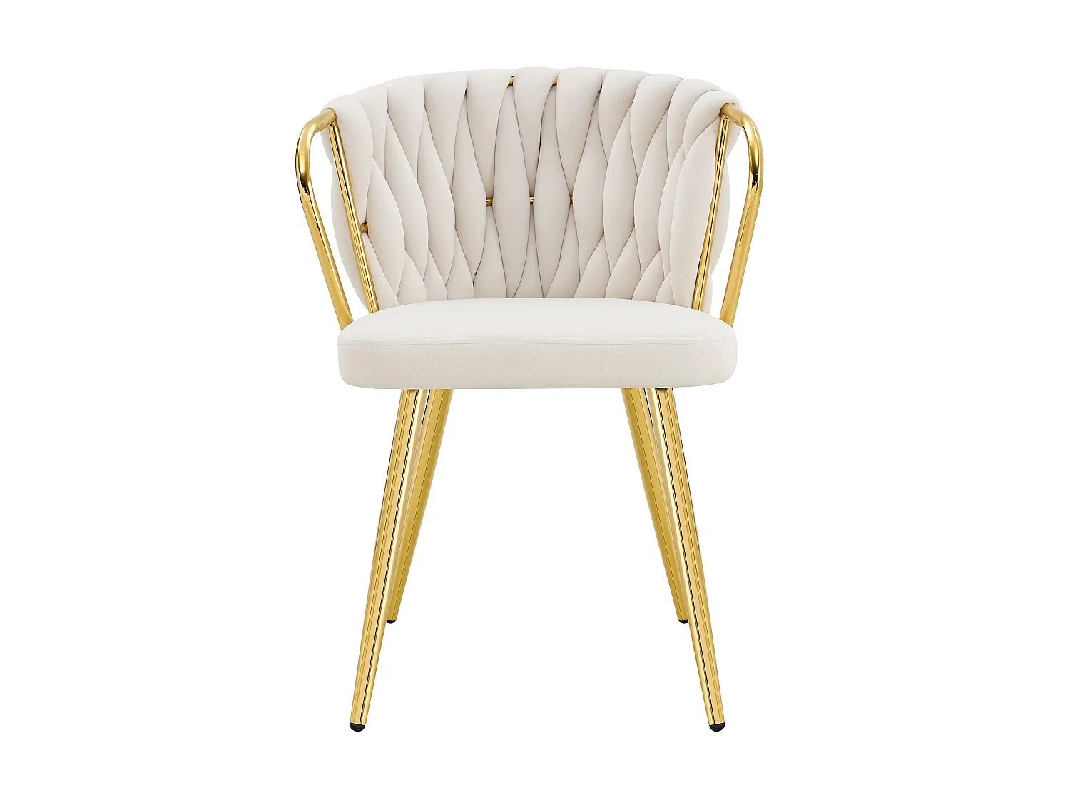 Set di 2 sedie da pranzo imbottite in velluto beige con schienale intrecciato e gambe in metallo dorato