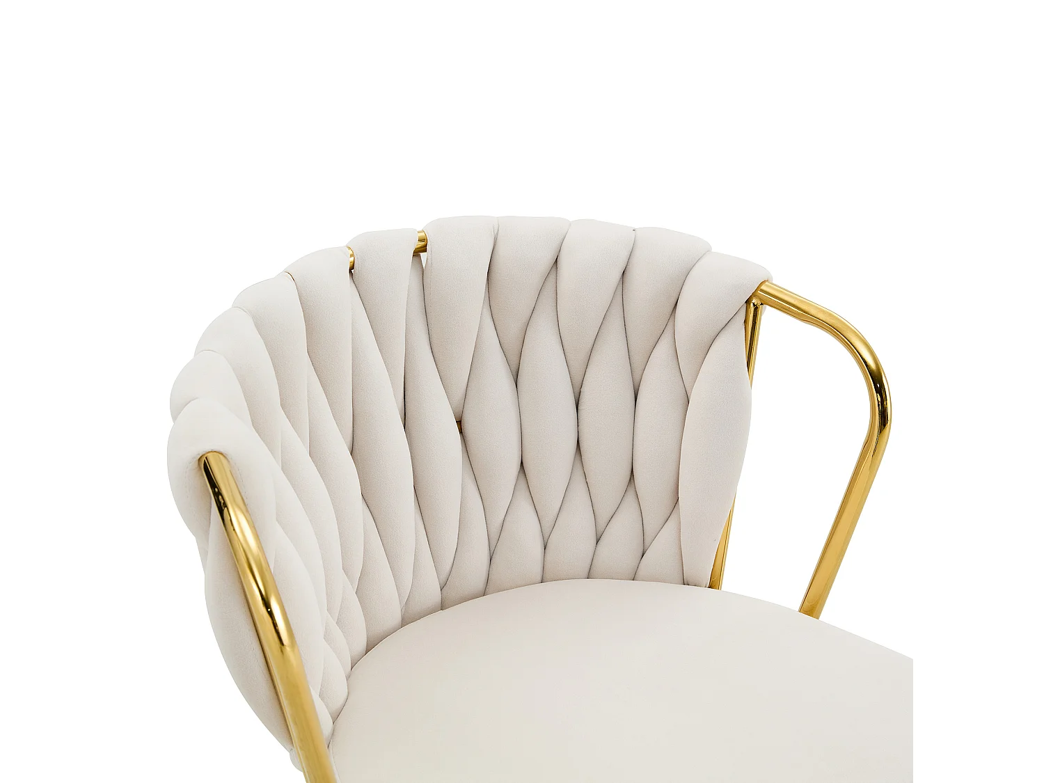 Set di 2 sedie da pranzo imbottite in velluto beige con schienale intrecciato e gambe in metallo dorato
