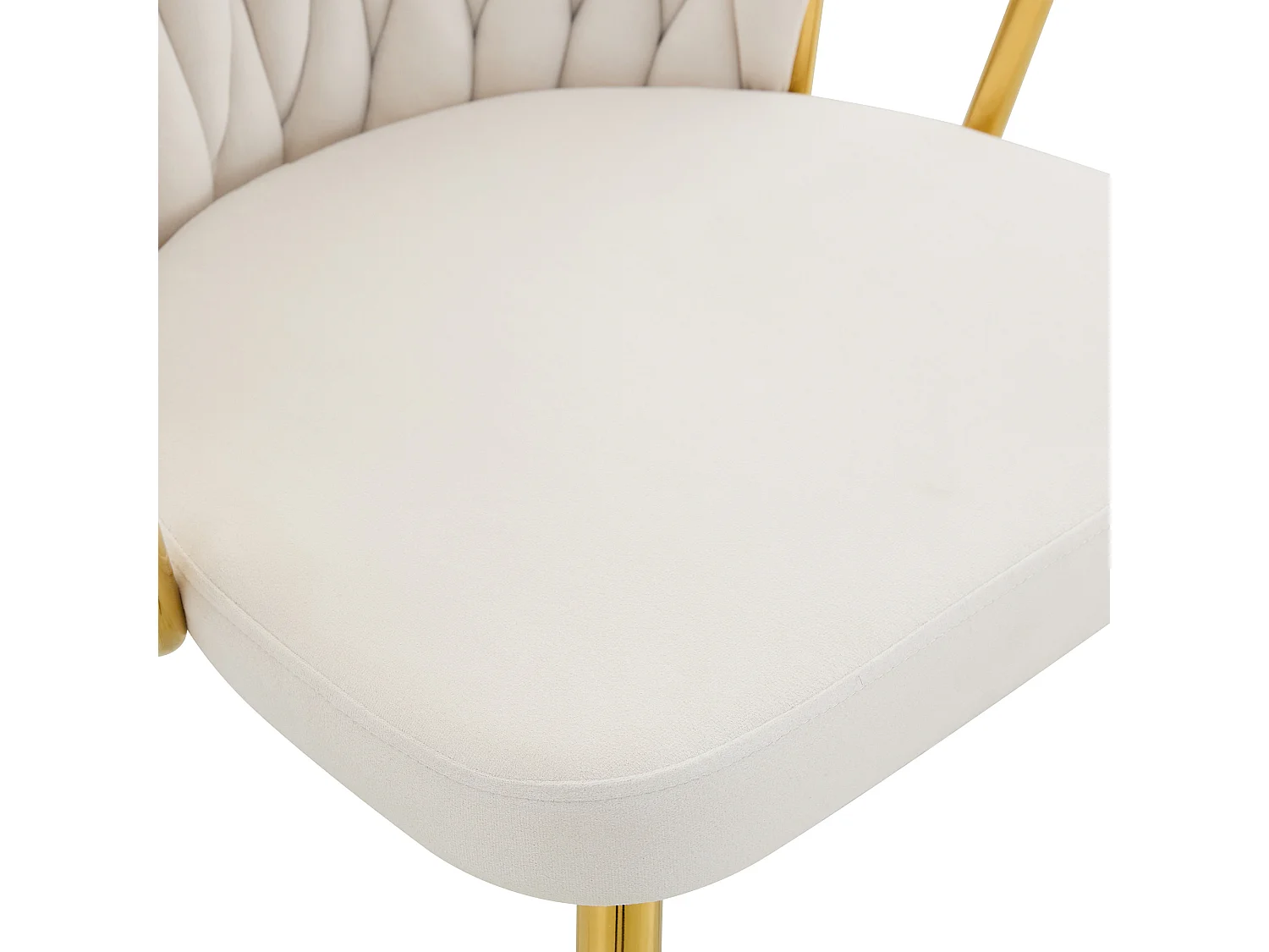 Set di 2 sedie da pranzo imbottite in velluto beige con schienale intrecciato e gambe in metallo dorato