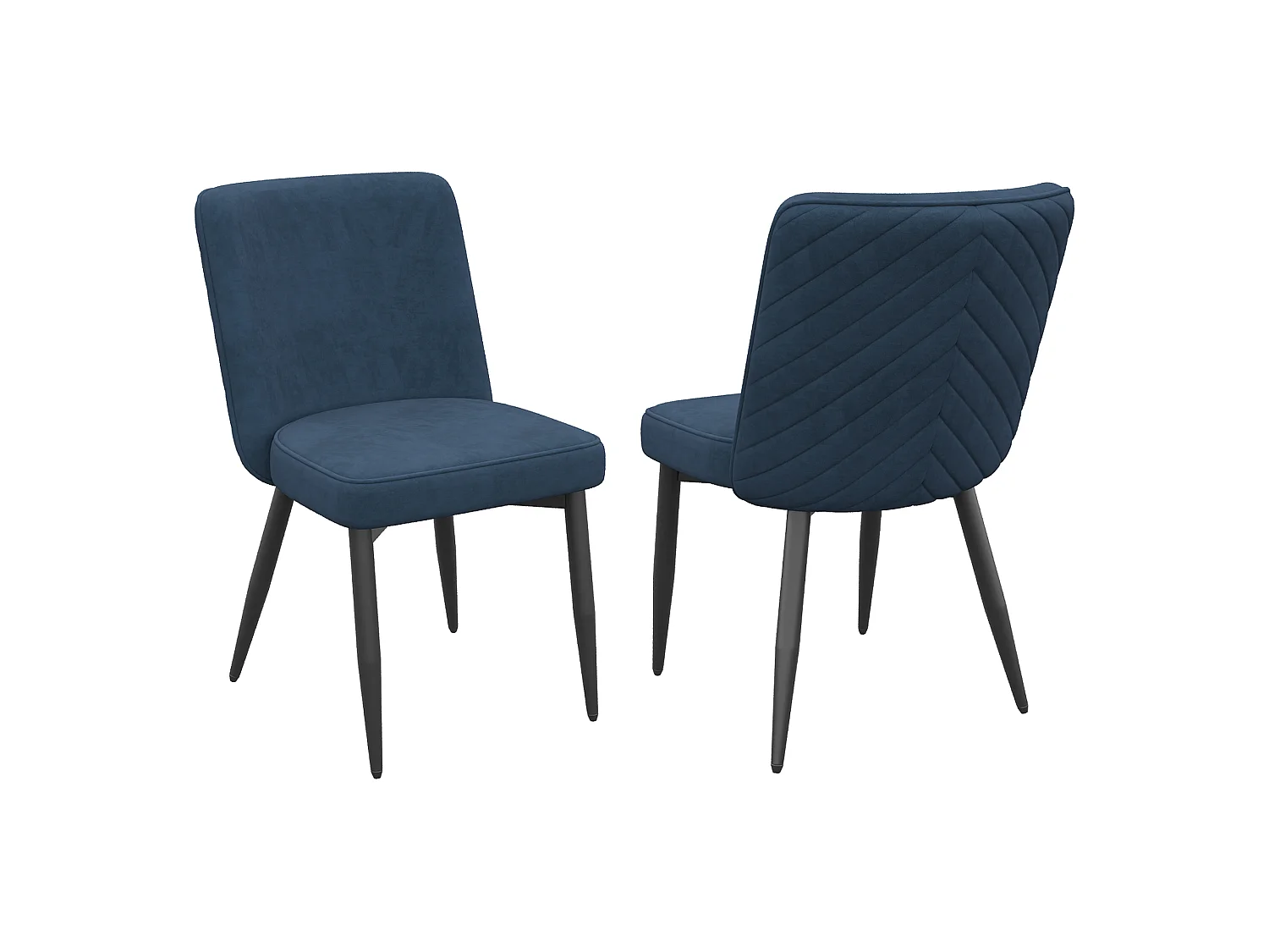 Set van 2 fluwelen eetkamerstoelen met ergonomische rugleuning en metalen frame, donkerblauw