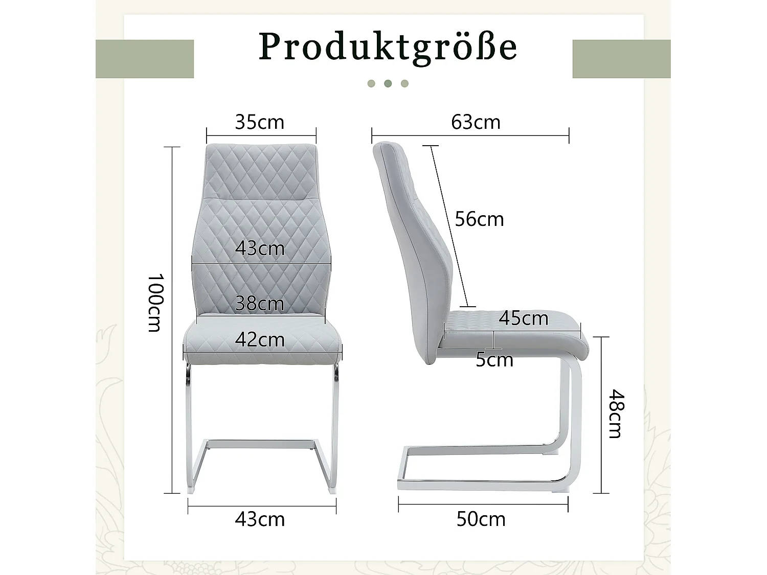 Lot de 2 chaises de salle à manger à dossier haut matelassé, en similicuir, gris clair