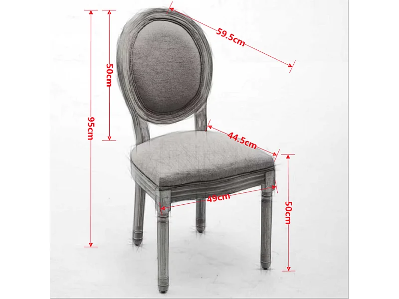 Set di 2 sedie da pranzo in lino in stile francese con struttura in legno massello — Beige