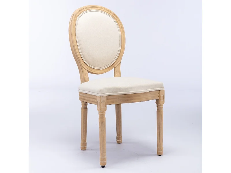 Set di 2 sedie da pranzo in lino in stile francese con struttura in legno massello — Beige