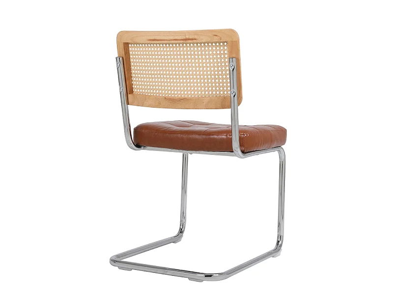 Set van 2 bruine eetkamerstoelen van kunstleer met rugleuningen van rotan