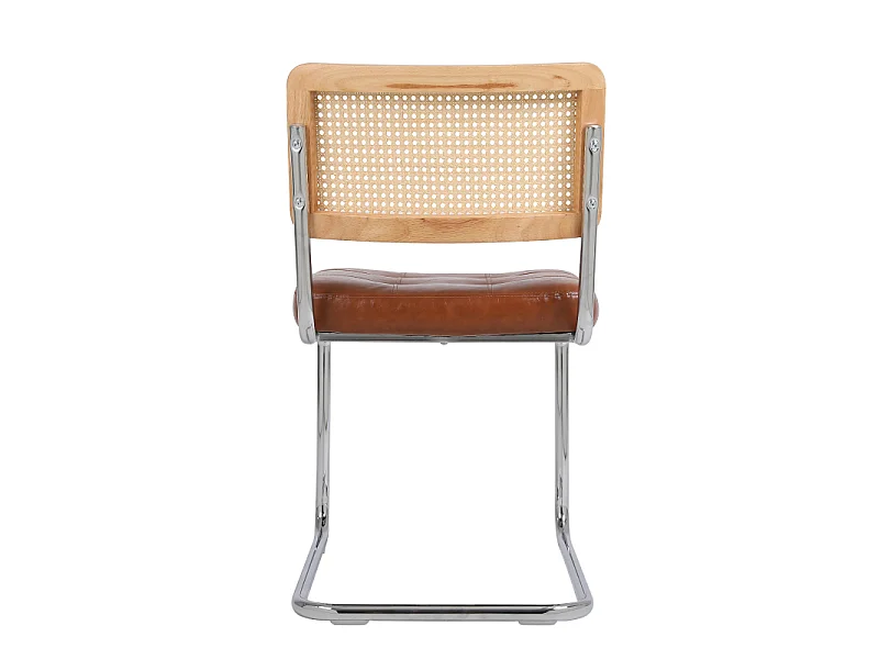 Set van 2 bruine eetkamerstoelen van kunstleer met rugleuningen van rotan