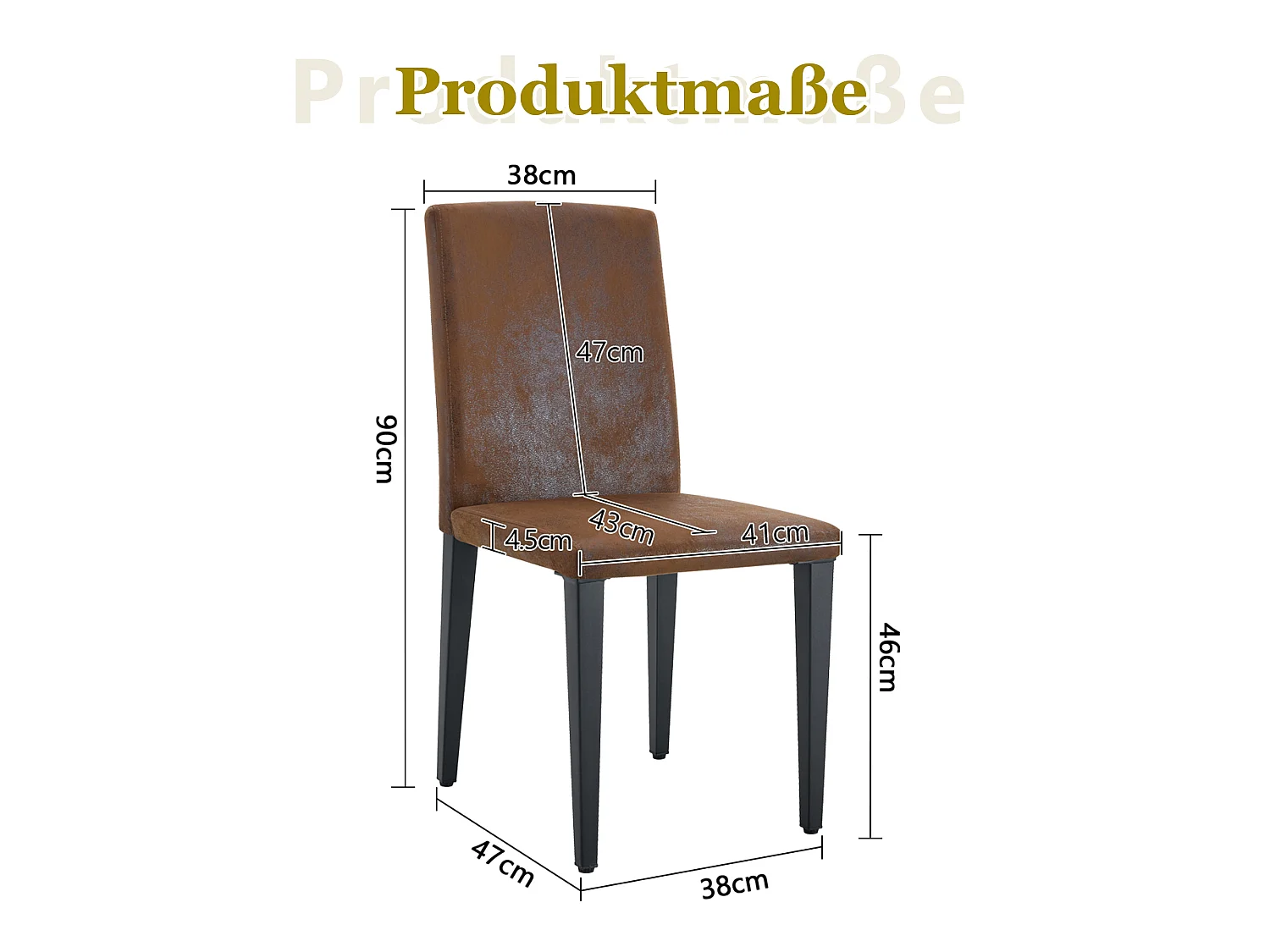 Lot de 4 chaises de salle à manger en tissu marron avec pieds en métal noir