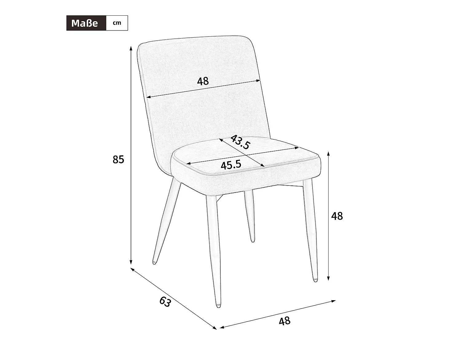 Set van 4 fluwelen eetkamerstoelen met ergonomische rugleuning en metalen frame, donkerblauw