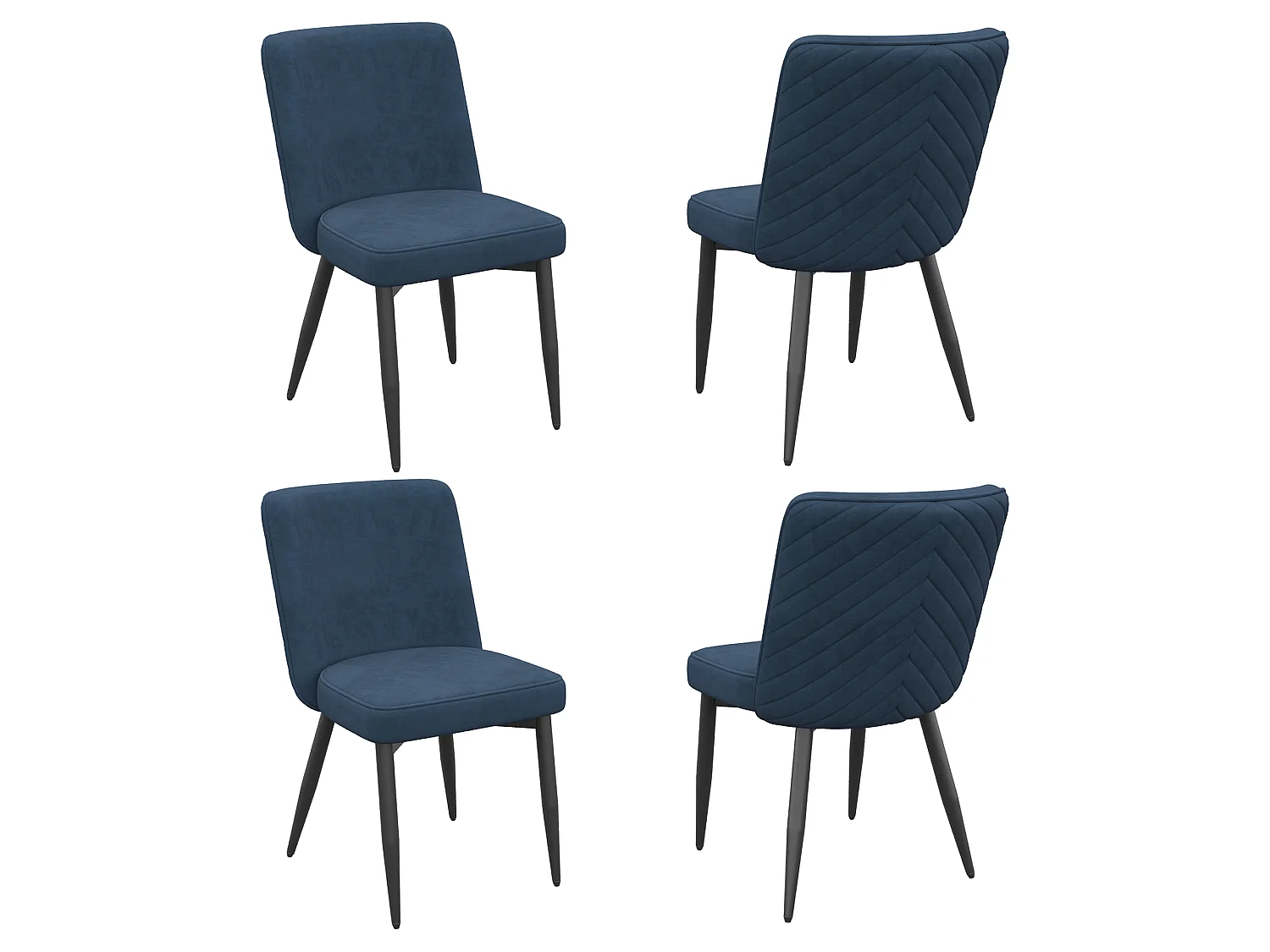 Set van 4 fluwelen eetkamerstoelen met ergonomische rugleuning en metalen frame, donkerblauw