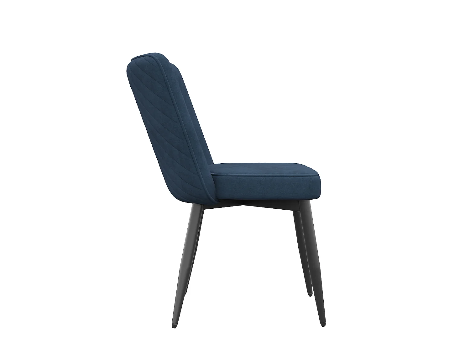 Set van 4 fluwelen eetkamerstoelen met ergonomische rugleuning en metalen frame, donkerblauw