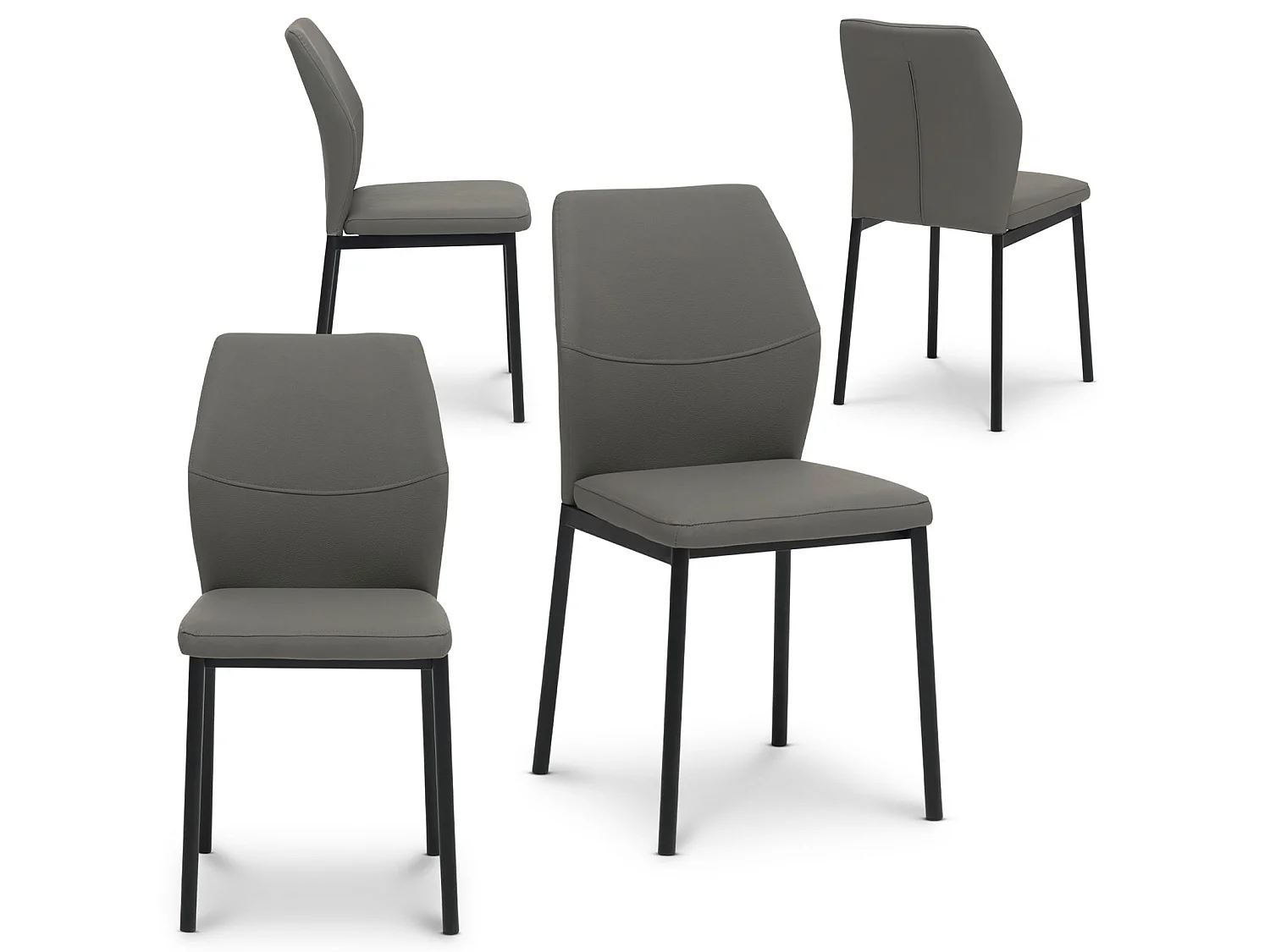 Lot de 4 Chaises de Salle à Manger Ginova Gris, Assise et Dossier Rembourrés Confortables, Pieds en Métal