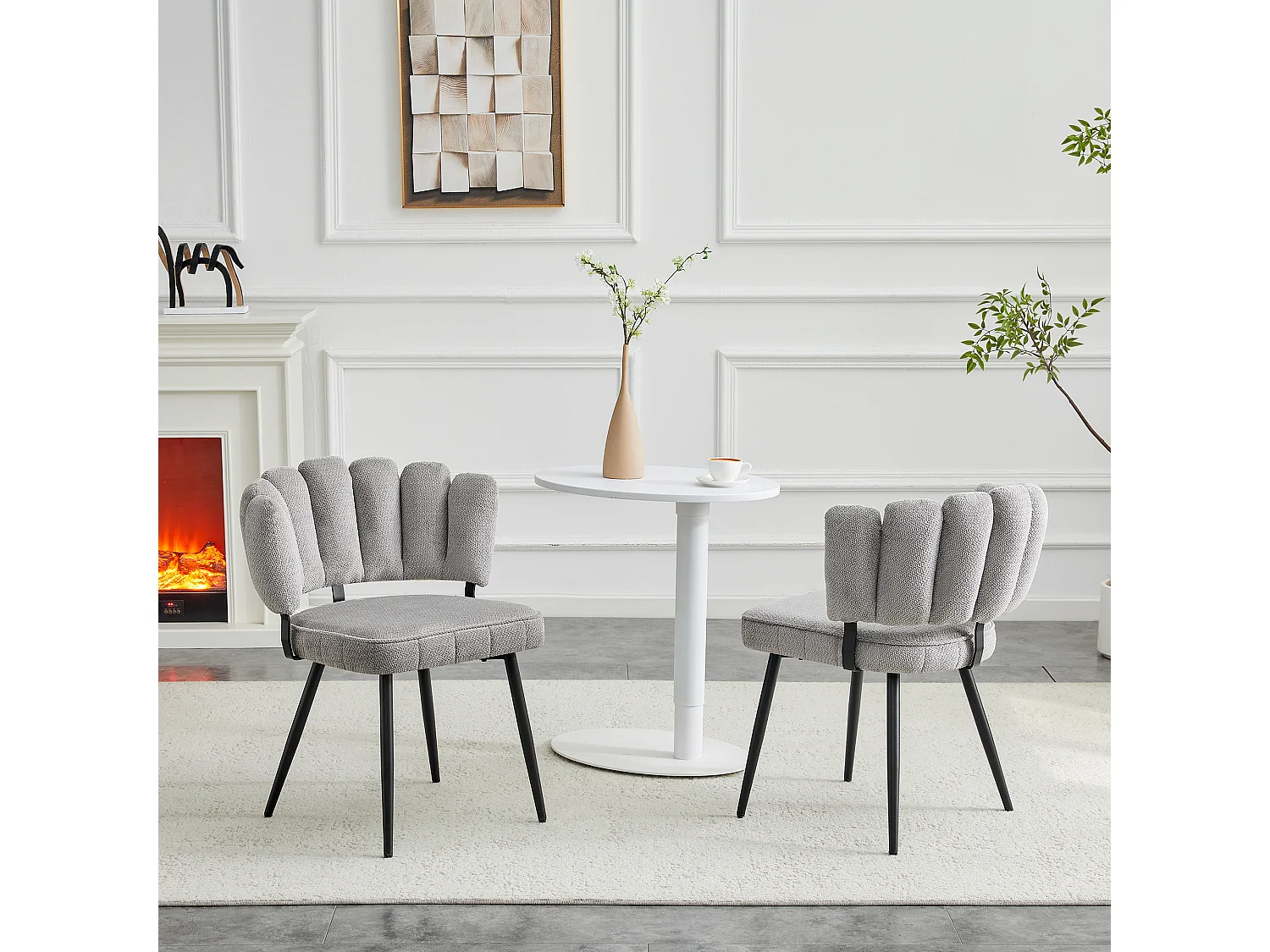 Juego de 2 sillas de comedor de terciopelo estructurado con patas de metal negro, color gris