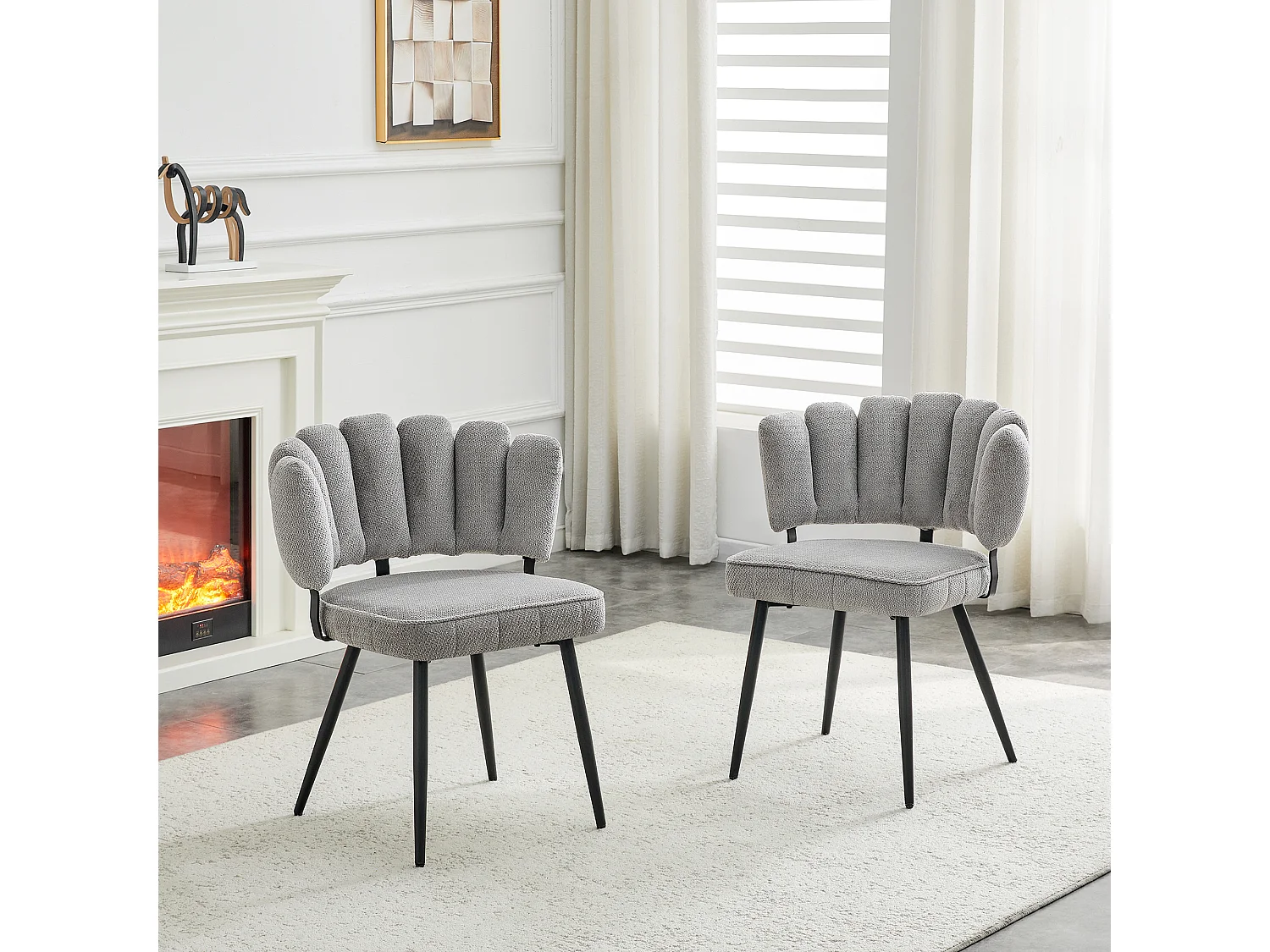 Juego de 2 sillas de comedor de terciopelo estructurado con patas de metal negro, color gris