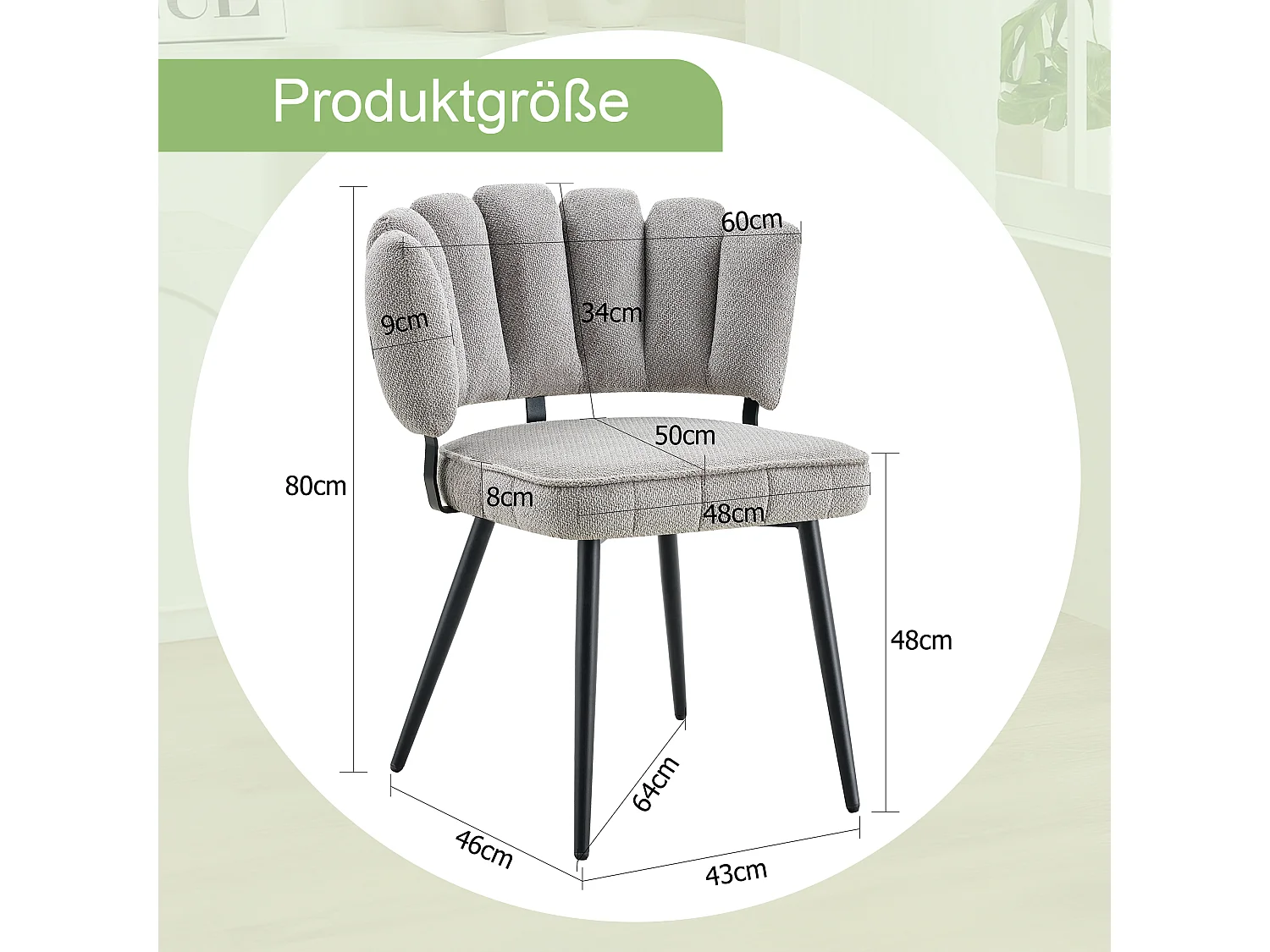 Juego de 2 sillas de comedor de terciopelo estructurado con patas de metal negro, color gris