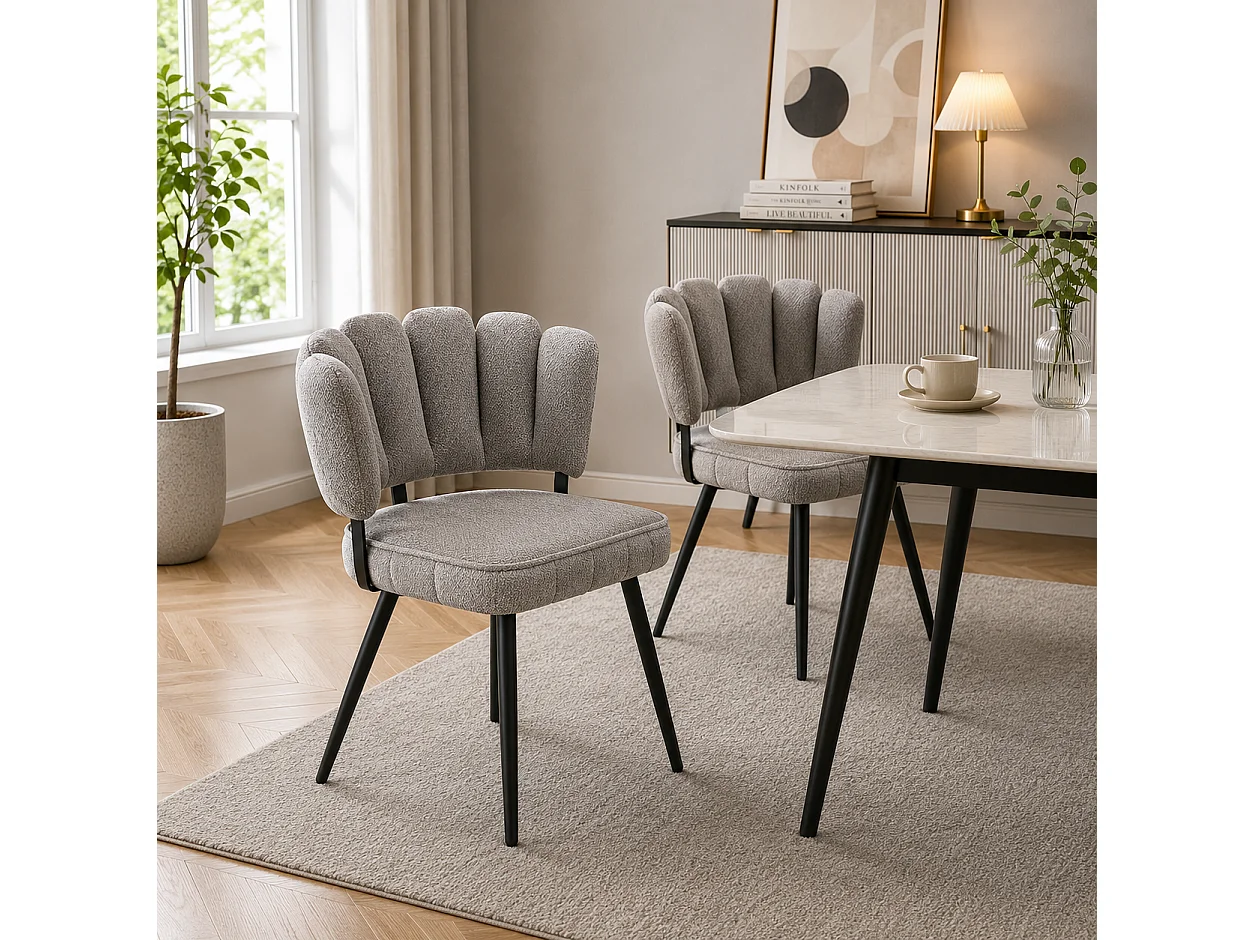 Juego de 2 sillas de comedor de terciopelo estructurado con patas de metal negro, color gris