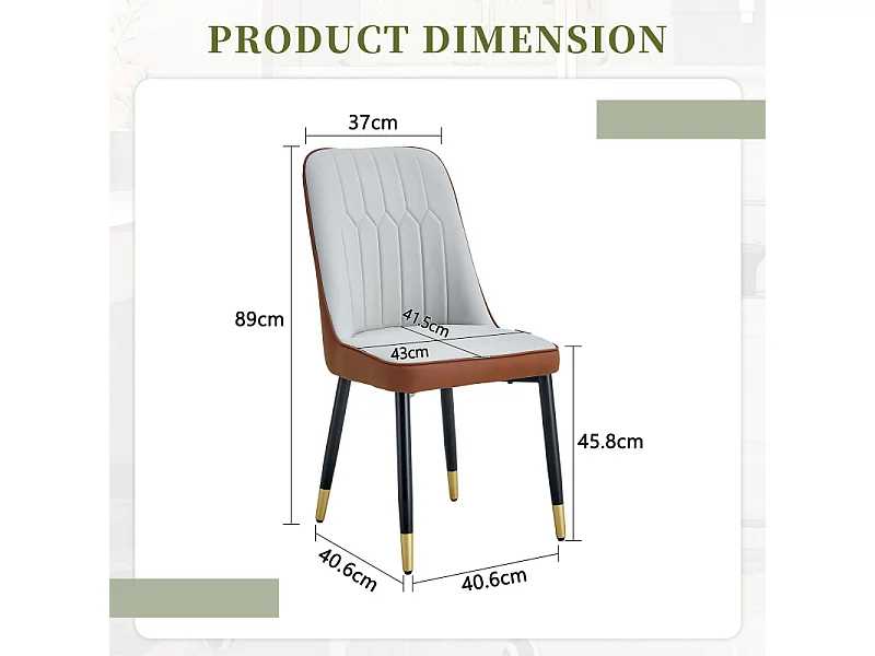 Lot de 2 chaises de salle à manger en similicuir bicolore gris clair et marron avec des pieds en métal noir