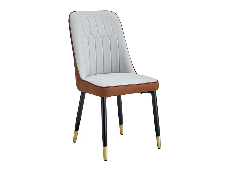Lot de 2 chaises de salle à manger en similicuir bicolore gris clair et marron avec des pieds en métal noir