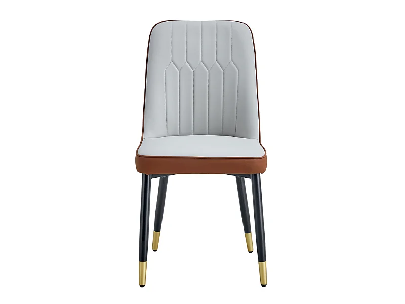 Lot de 2 chaises de salle à manger en similicuir bicolore gris clair et marron avec des pieds en métal noir