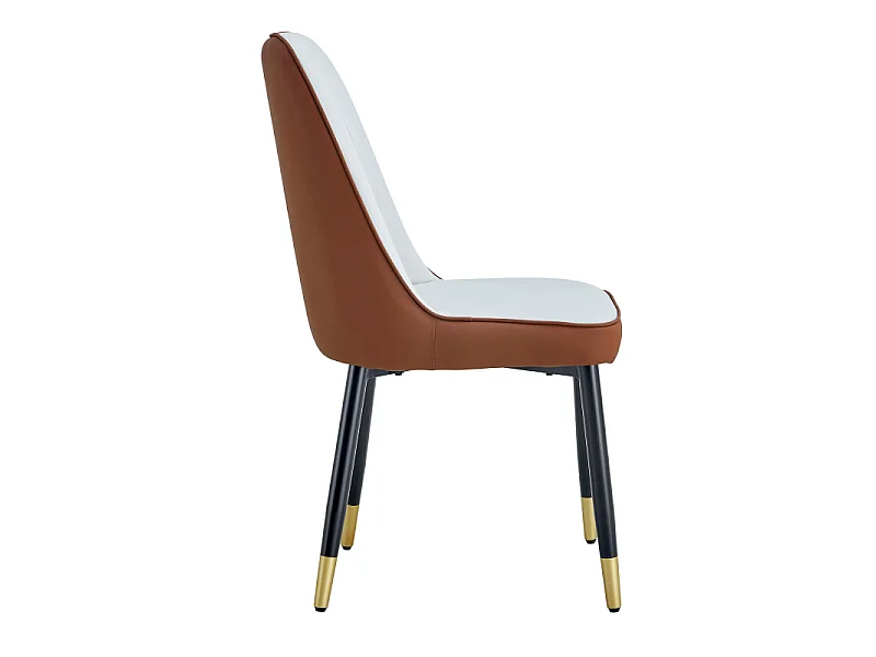 Lot de 2 chaises de salle à manger en similicuir bicolore gris clair et marron avec des pieds en métal noir
