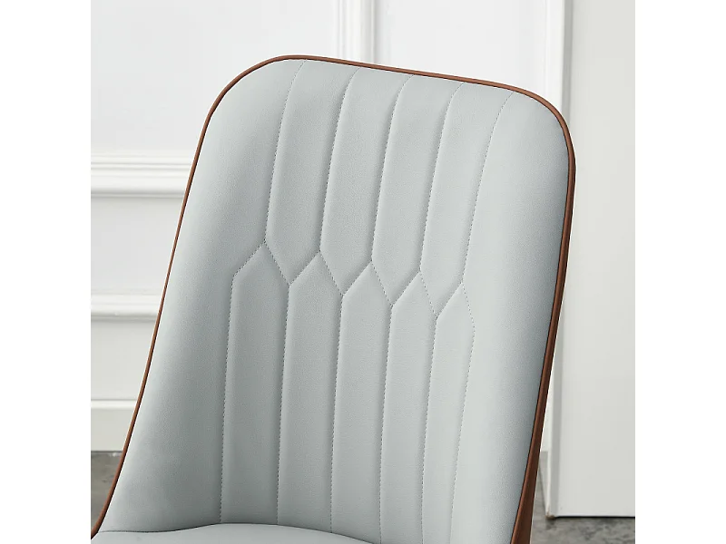 Lot de 2 chaises de salle à manger en similicuir bicolore gris clair et marron avec des pieds en métal noir