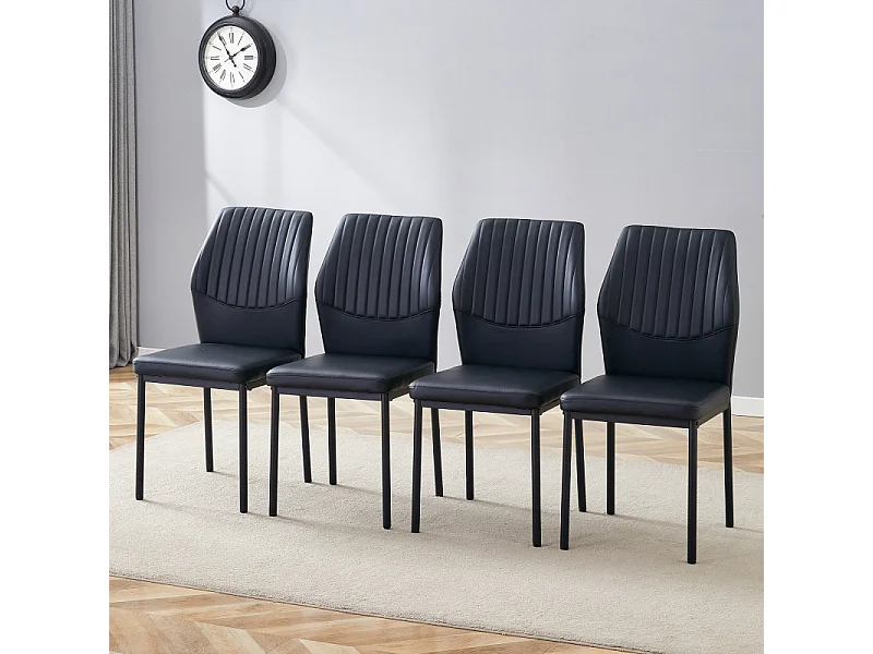 Lot de 4 chaises de salle à manger en similicuir noir avec pieds en métal