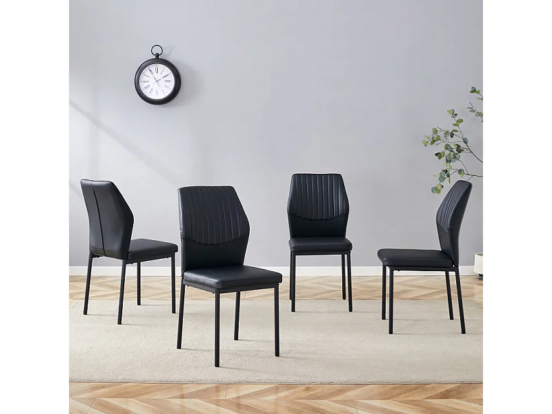 Lot de 4 chaises de salle à manger en similicuir noir avec pieds en métal