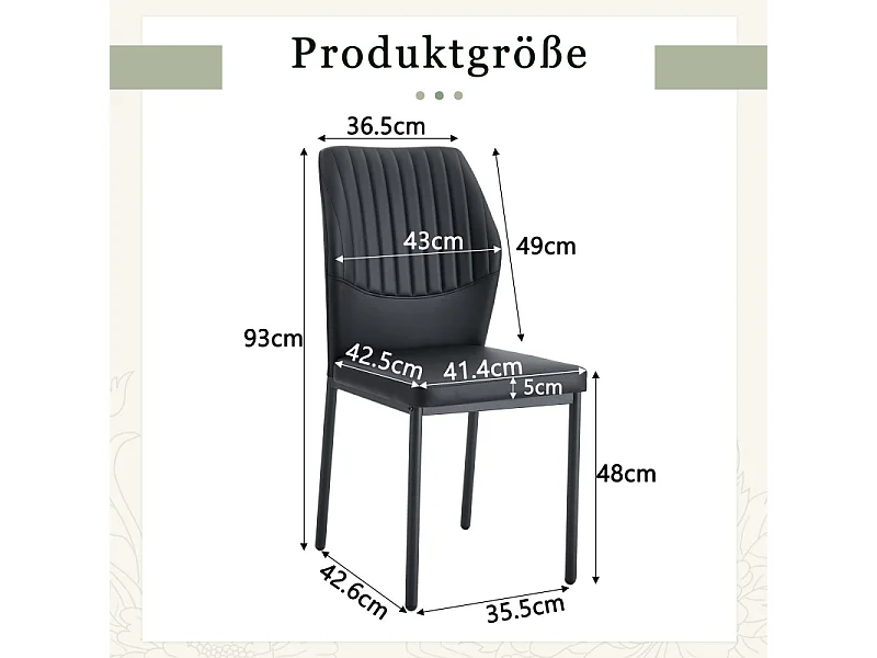 Lot de 4 chaises de salle à manger en similicuir noir avec pieds en métal