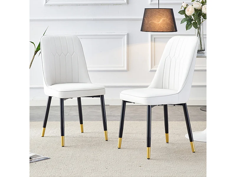 Lot de 2 chaises de salle à manger en similicuir blanc avec pieds en métal noir