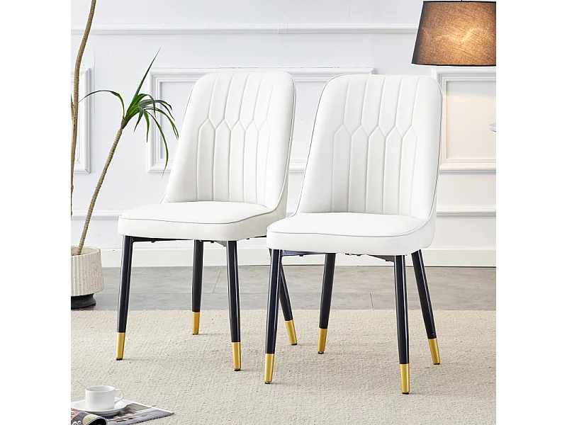 Lot de 2 chaises de salle à manger en similicuir blanc avec pieds en métal noir