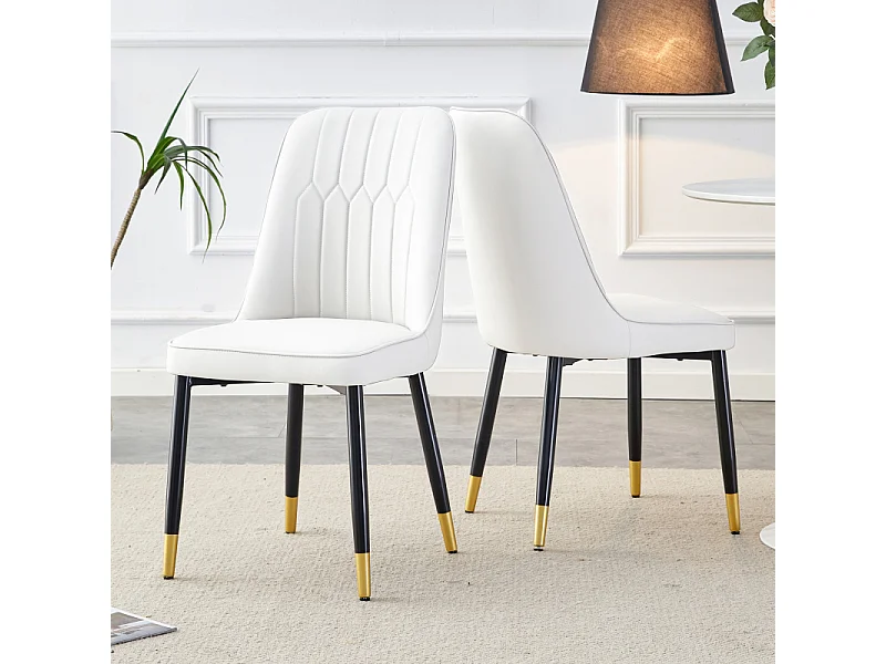Lot de 2 chaises de salle à manger en similicuir blanc avec pieds en métal noir