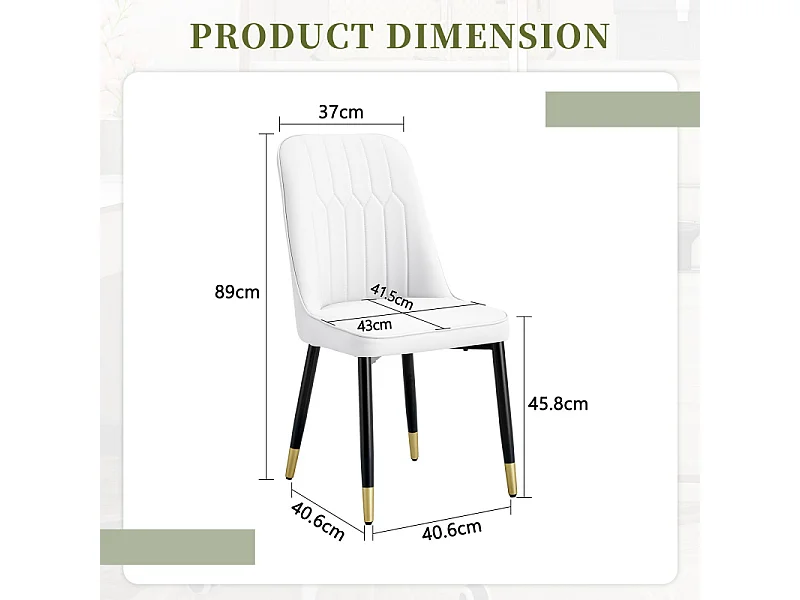 Lot de 2 chaises de salle à manger en similicuir blanc avec pieds en métal noir