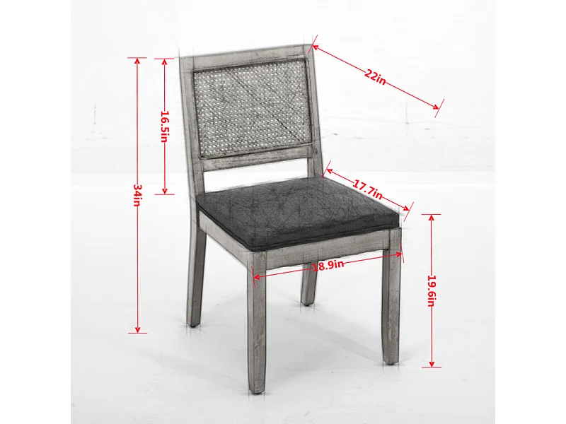 Set di 2 sedie da pranzo con schienale in rattan e lino beige