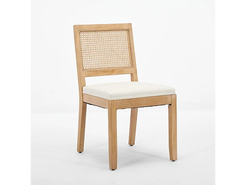 Set di 2 sedie da pranzo con schienale in rattan e lino beige