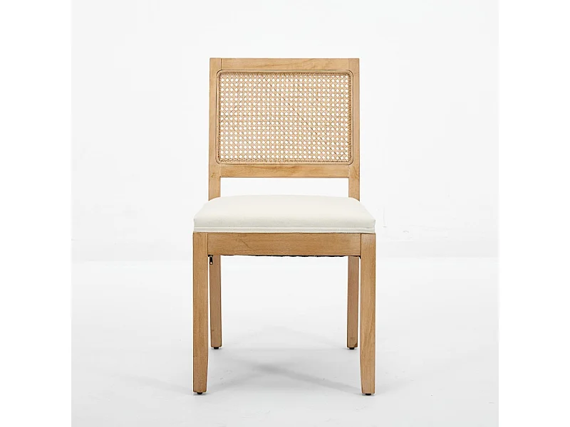 Set di 2 sedie da pranzo con schienale in rattan e lino beige
