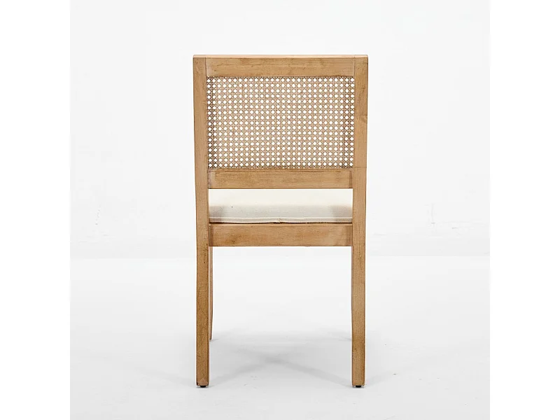 Set di 2 sedie da pranzo con schienale in rattan e lino beige