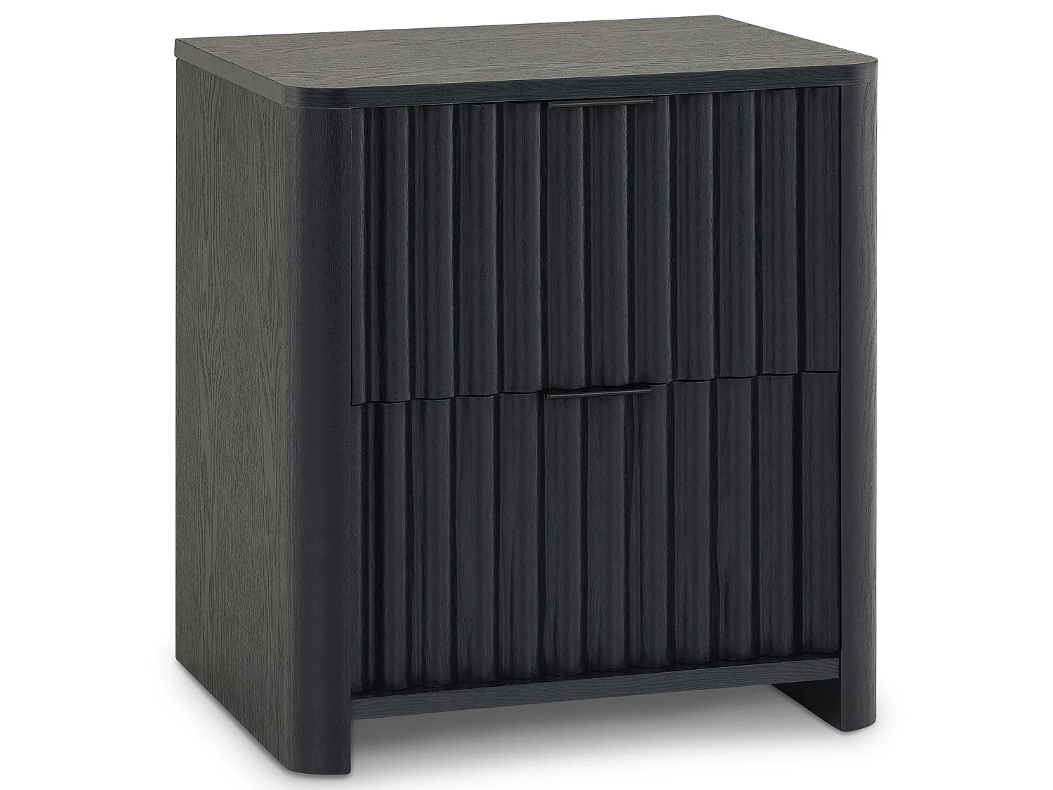 Table de Chevet ELLA H 50 cm Avec 2 Tiroirs en Bois Noir, Façades Striées, Poignées en Métal, Table de Nuit Contemporaine