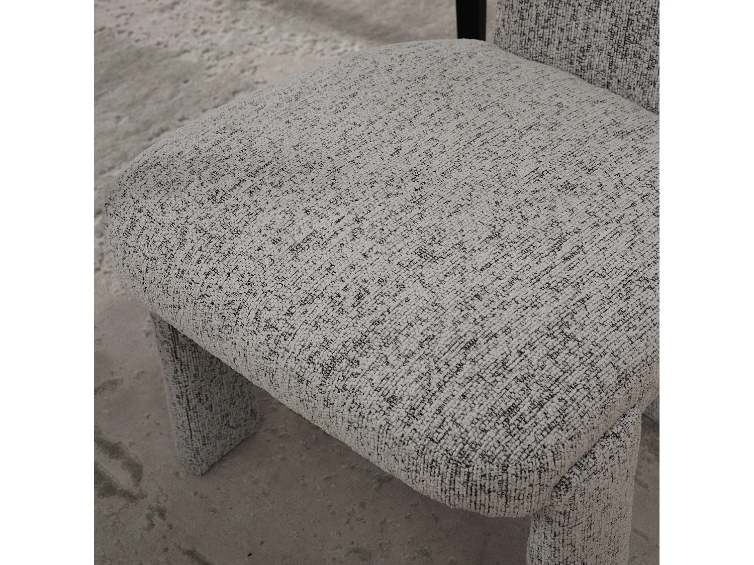 Set van 2 chenille eetkamerstoelen met houten poten en gebogen rugleuning in lichtgrijs en wit