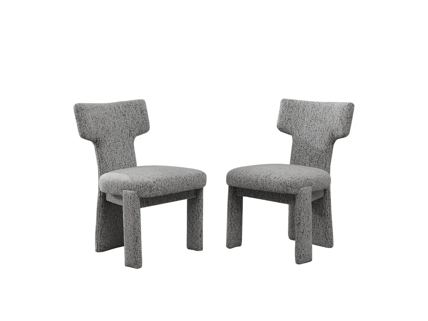 Set van 2 chenille eetkamerstoelen met houten poten en gebogen rugleuning in lichtgrijs en wit