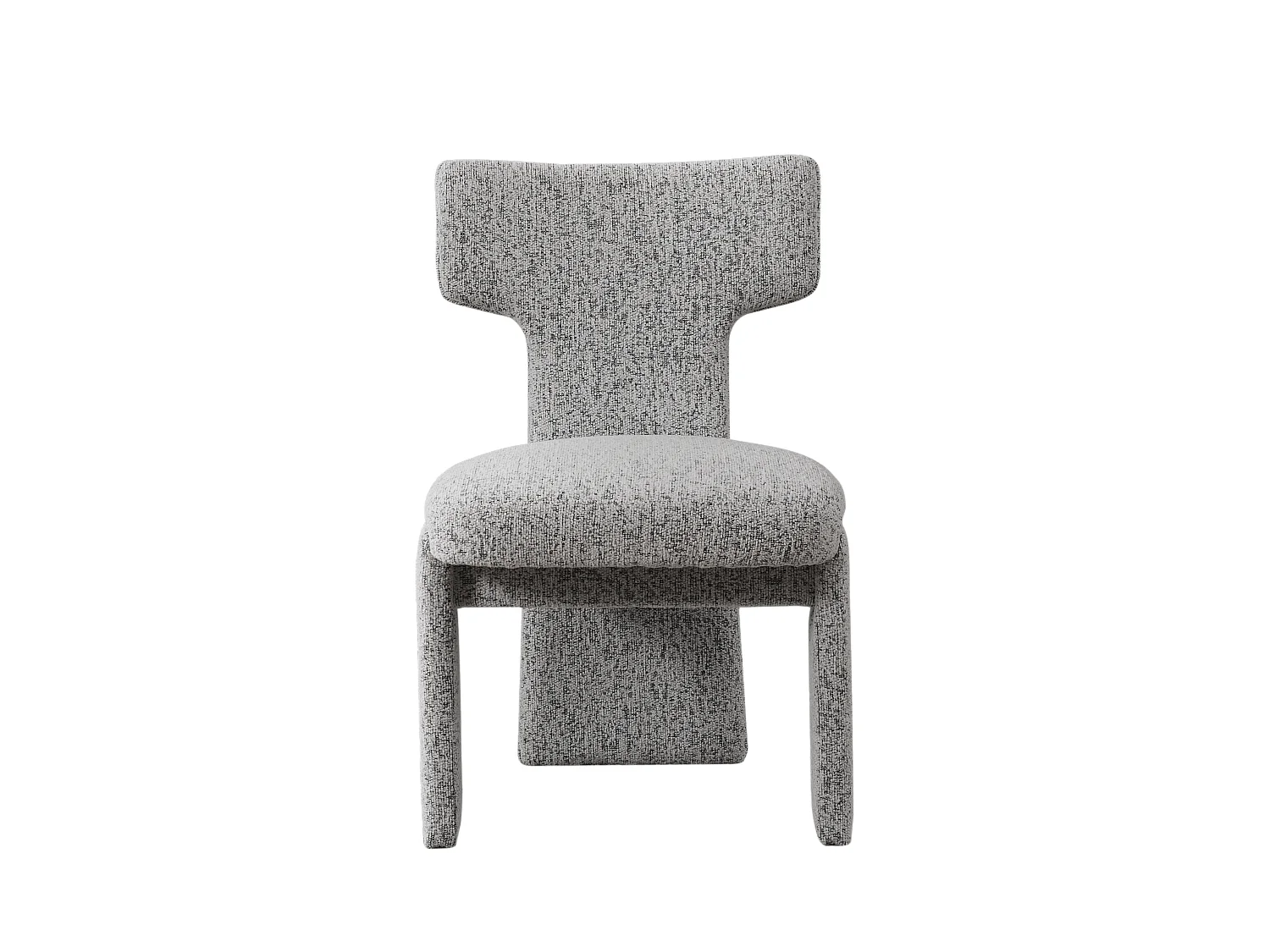 Set van 2 chenille eetkamerstoelen met houten poten en gebogen rugleuning in lichtgrijs en wit