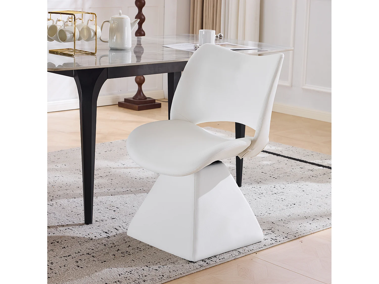 Silla de Comedor Giratoria Tapizada en Piel Sintética Blanca, para Salón