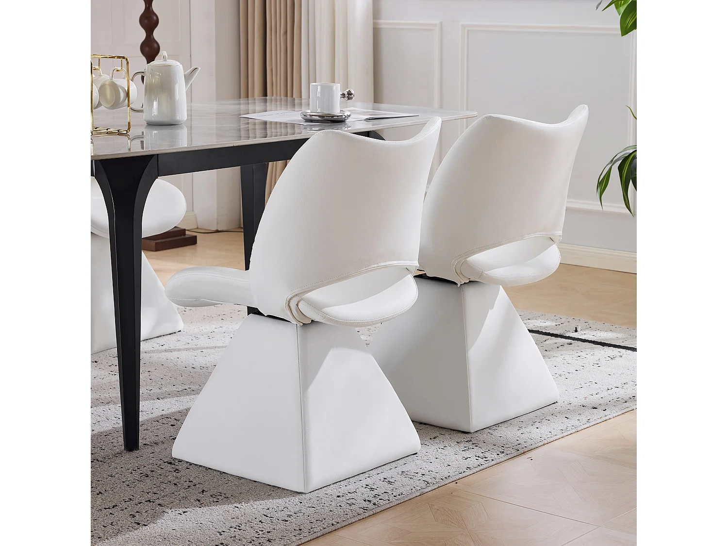 Silla de Comedor Giratoria Tapizada en Piel Sintética Blanca, para Salón